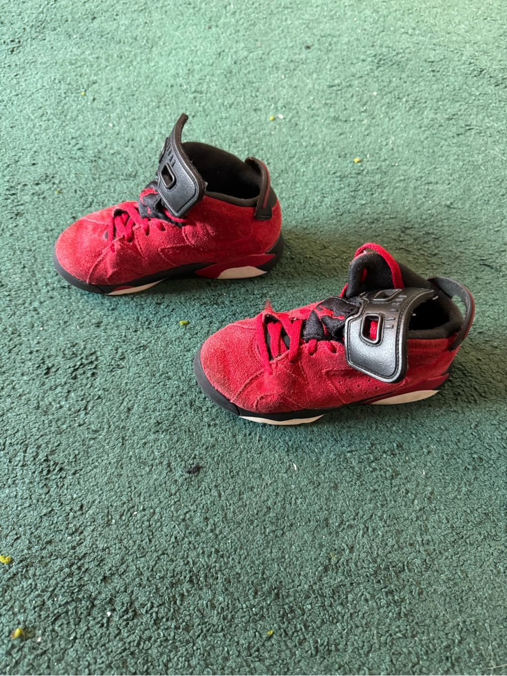 Nike Jordan Kids Red Suede Athletic Sneakers with Black Accents, Size 11C